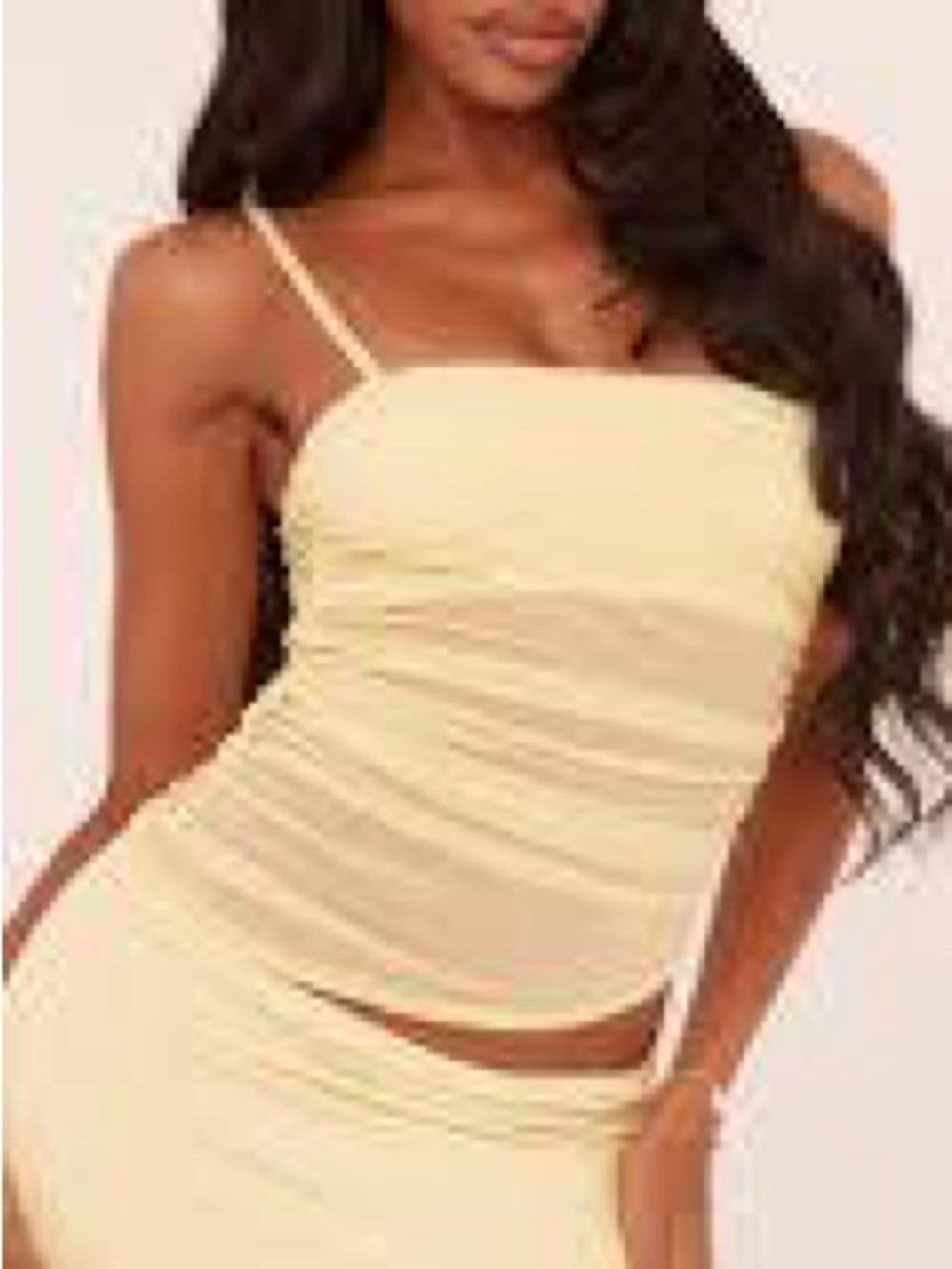 Commense Strapless Pale Yellow Ruched Top - Picture 2 of 7